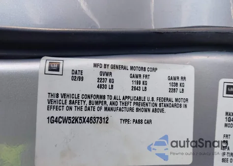 1999 Buick Park Avenue from USA, damaged, VIN 1G4CW52K5X4637312